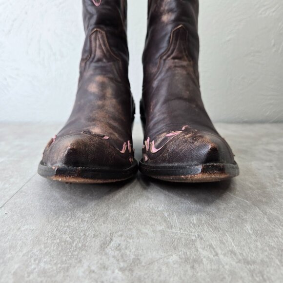 Old Gringo Western Boots 7.5 Brown Pink Distressed Pointed Toe Cowgirl Midcalf - Picture 3 of 12